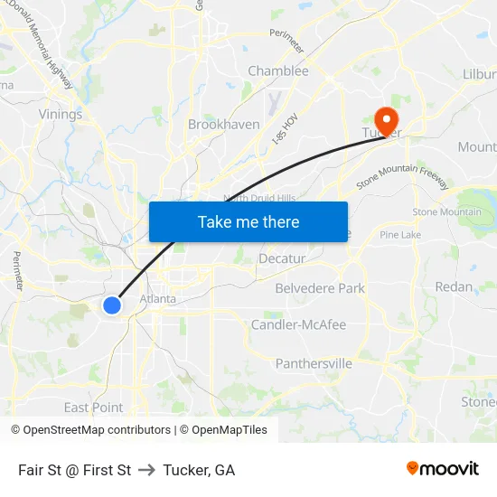 Fair St @ First St to Tucker, GA map