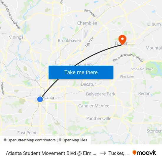 Atlanta Student Movement Blvd @ Elm St SW to Tucker, GA map
