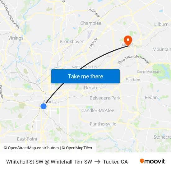 Whitehall St SW @ Whitehall Terr SW to Tucker, GA map