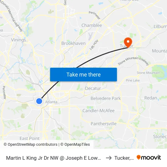 Martin L King Jr Dr NW @ Joseph E Lowery Blvd NW to Tucker, GA map