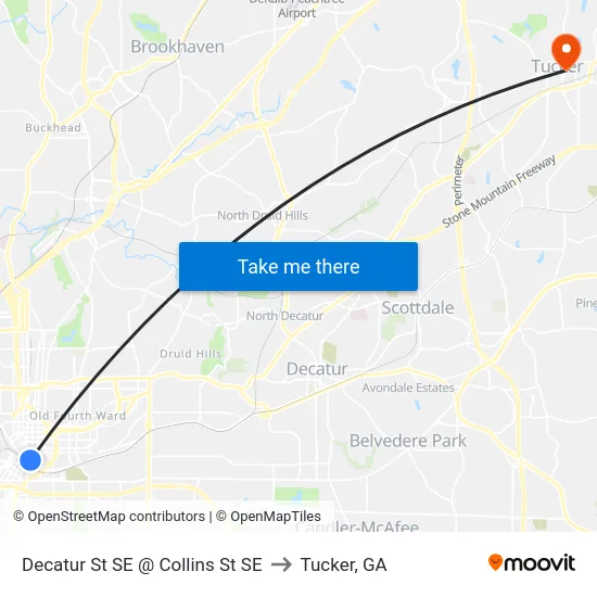 Decatur St SE @ Collins St SE to Tucker, GA map