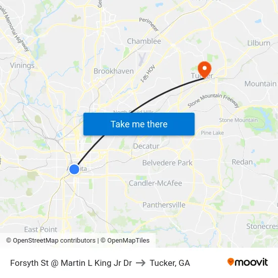 Forsyth St @ Martin L King Jr Dr to Tucker, GA map