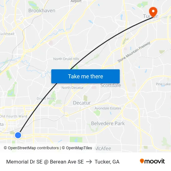 Memorial Dr SE @ Berean Ave SE to Tucker, GA map