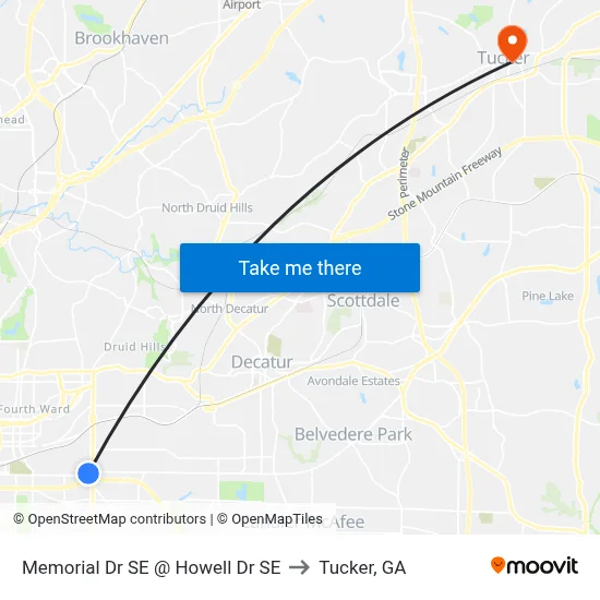 Memorial Dr SE @ Howell Dr SE to Tucker, GA map