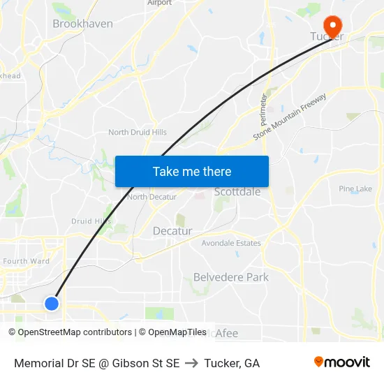 Memorial Dr SE @ Gibson St SE to Tucker, GA map