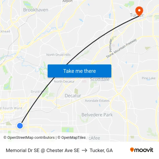 Memorial Dr SE @ Chester Ave SE to Tucker, GA map
