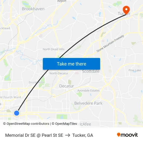 Memorial Dr SE @ Pearl St SE to Tucker, GA map
