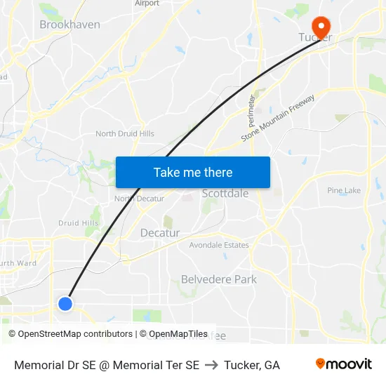 Memorial Dr SE @ Memorial Ter SE to Tucker, GA map
