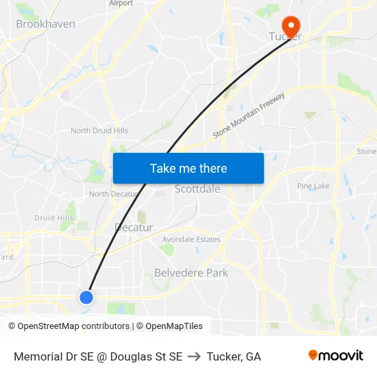 Memorial Dr SE @ Douglas St SE to Tucker, GA map