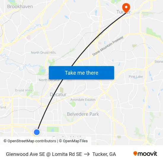 Glenwood Ave SE @ Lomita Rd SE to Tucker, GA map