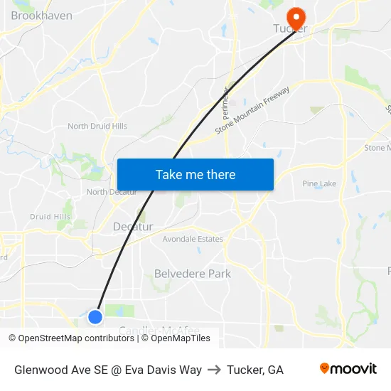 Glenwood Ave SE @ Eva Davis Way to Tucker, GA map