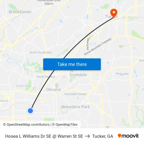 Hosea L Williams Dr SE @ Warren St SE to Tucker, GA map