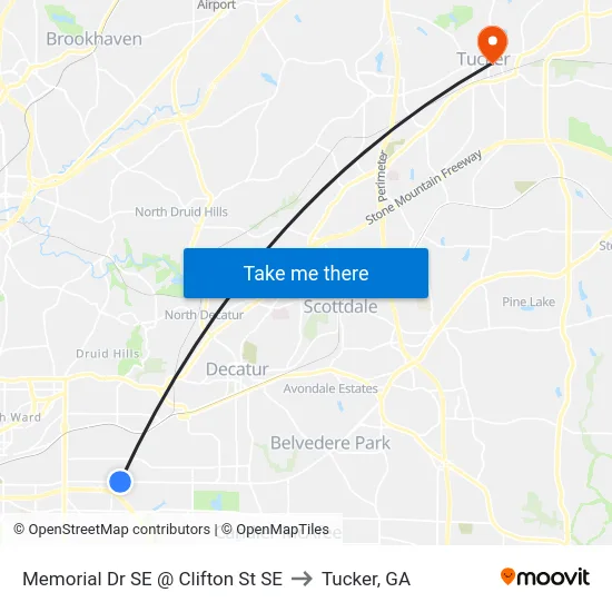 Memorial Dr SE @ Clifton St SE to Tucker, GA map