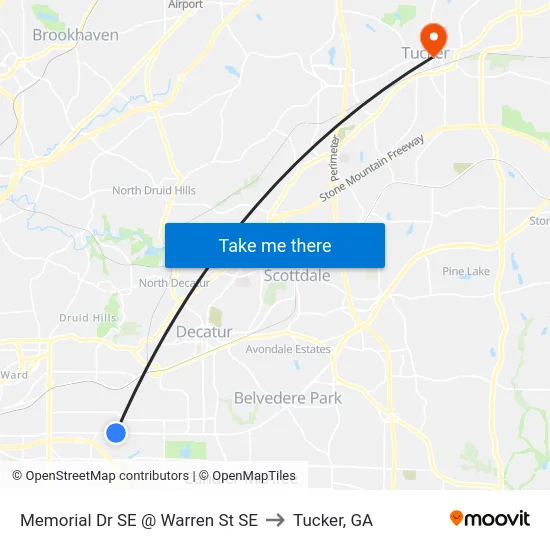 Memorial Dr SE @ Warren St SE to Tucker, GA map