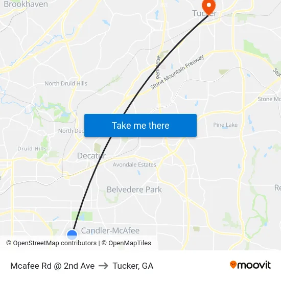 Mcafee Rd @ 2nd Ave to Tucker, GA map