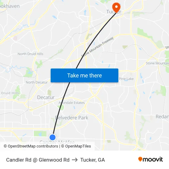 Candler Rd @ Glenwood Rd to Tucker, GA map