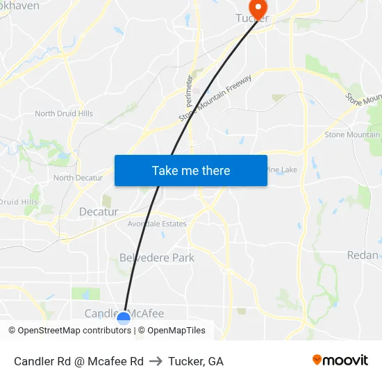 Candler Rd @ Mcafee Rd to Tucker, GA map