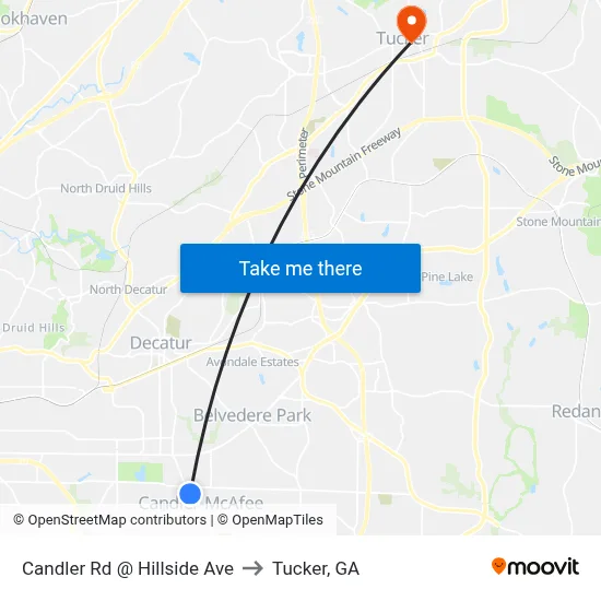 Candler Rd @ Hillside Ave to Tucker, GA map