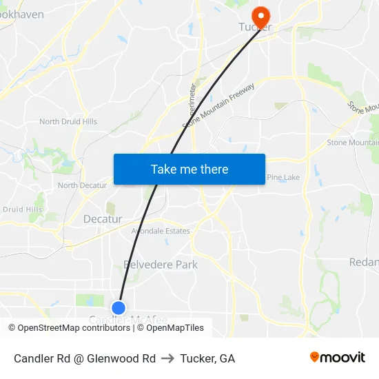 Candler Rd @ Glenwood Rd to Tucker, GA map
