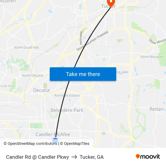 Candler Rd @ Candler Pkwy to Tucker, GA map