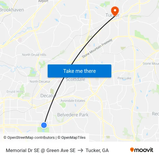 Memorial Dr SE @ Green Ave SE to Tucker, GA map