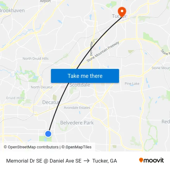 Memorial Dr SE @ Daniel Ave SE to Tucker, GA map