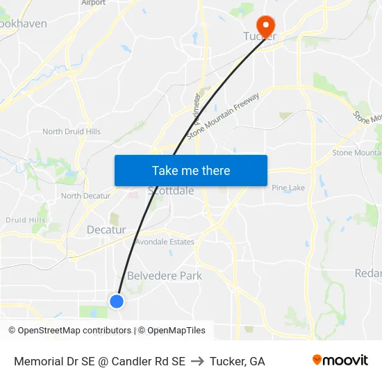Memorial Dr SE @ Candler Rd SE to Tucker, GA map