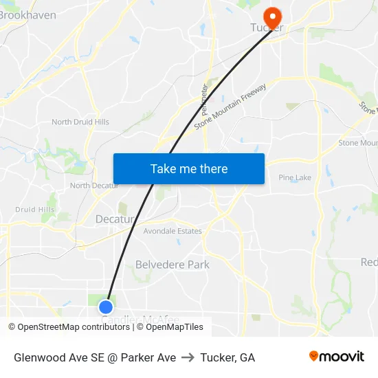 Glenwood Ave SE @ Parker Ave to Tucker, GA map