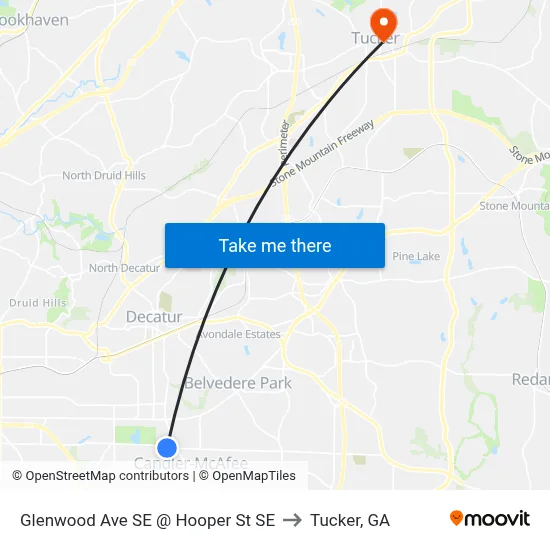 Glenwood Ave SE @ Hooper St SE to Tucker, GA map