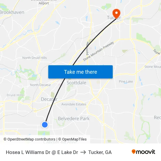 Hosea L Williams Dr @ E Lake Dr to Tucker, GA map