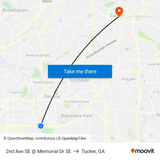 2nd Ave SE @ Memorial Dr SE to Tucker, GA map