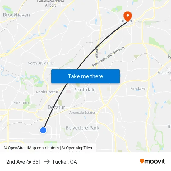 2nd Ave @ 351 to Tucker, GA map