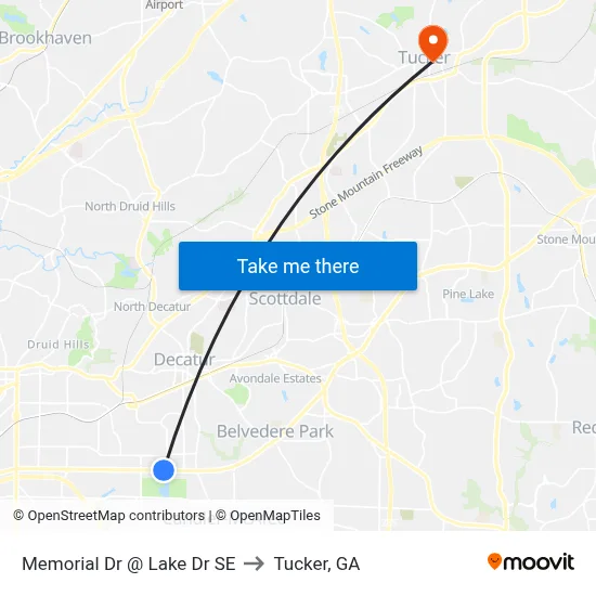 Memorial Dr @ Lake Dr SE to Tucker, GA map