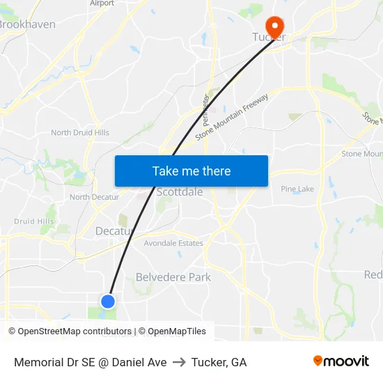 Memorial Dr SE @ Daniel Ave to Tucker, GA map
