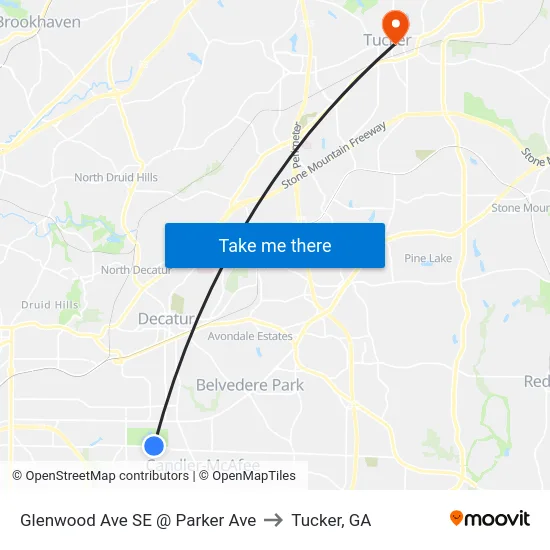 Glenwood Ave SE @ Parker Ave to Tucker, GA map