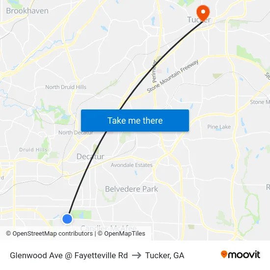 Glenwood Ave @ Fayetteville Rd to Tucker, GA map