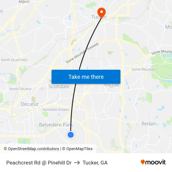 Peachcrest Rd @ Pinehill Dr to Tucker, GA map