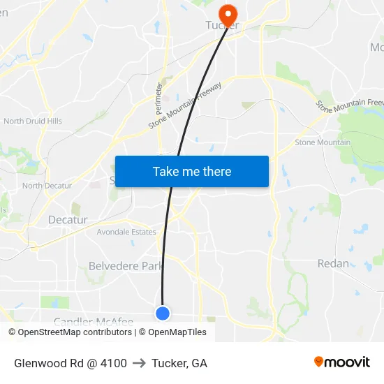 Glenwood Rd @ 4100 to Tucker, GA map