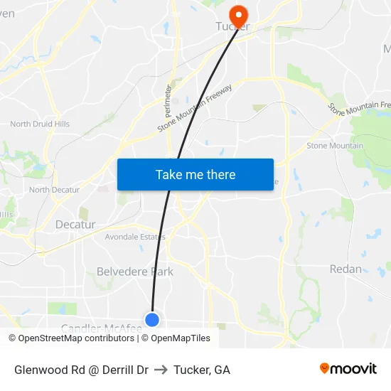 Glenwood Rd @ Derrill Dr to Tucker, GA map