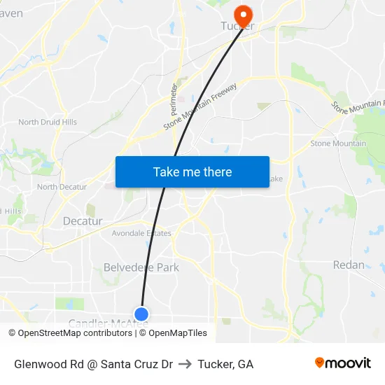 Glenwood Rd @ Santa Cruz Dr to Tucker, GA map