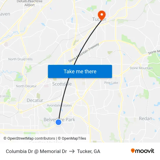 Columbia Dr @ Memorial Dr to Tucker, GA map