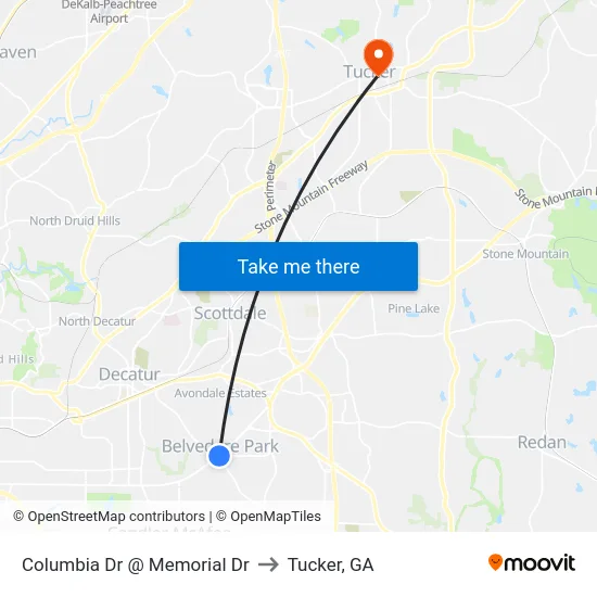 Columbia Dr @ Memorial Dr to Tucker, GA map