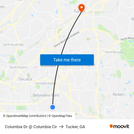 Columbia Dr @ Columbia Cir to Tucker, GA map