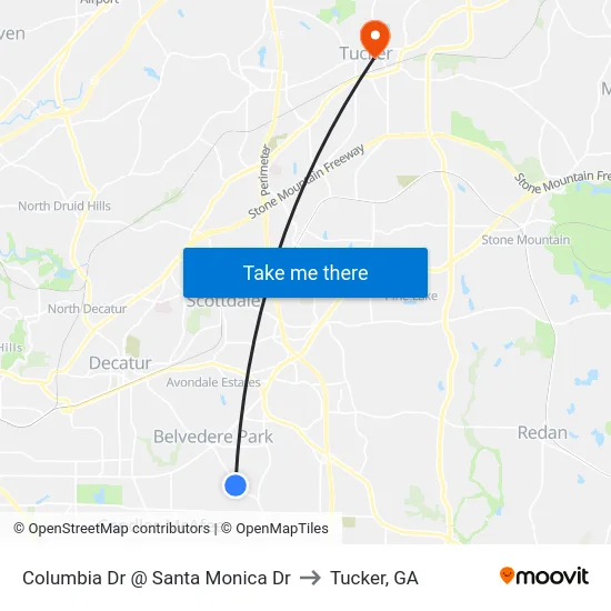 Columbia Dr @ Santa Monica Dr to Tucker, GA map