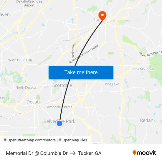 Memorial Dr @ Columbia Dr to Tucker, GA map