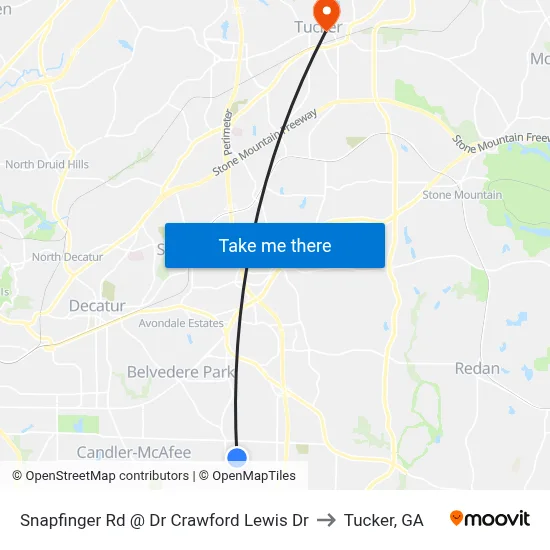 Snapfinger Rd @ Dr Crawford Lewis Dr to Tucker, GA map