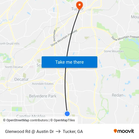 Glenwood Rd @ Austin Dr to Tucker, GA map