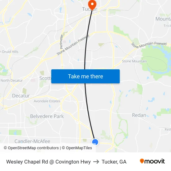 Wesley Chapel Rd @ Covington Hwy to Tucker, GA map