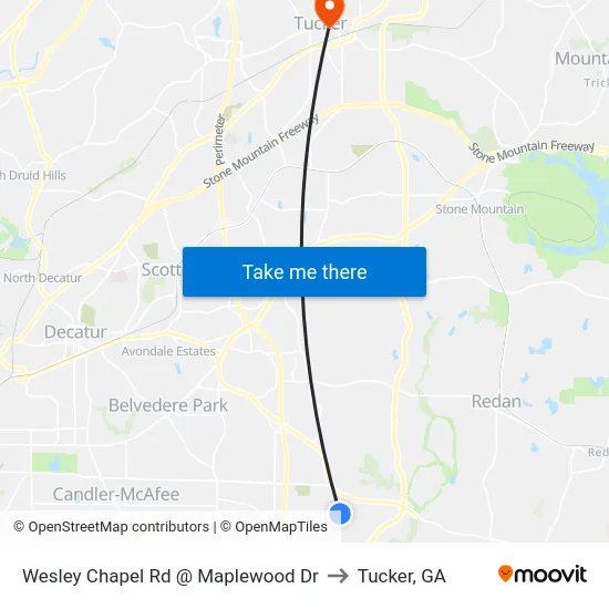 Wesley Chapel Rd @ Maplewood Dr to Tucker, GA map