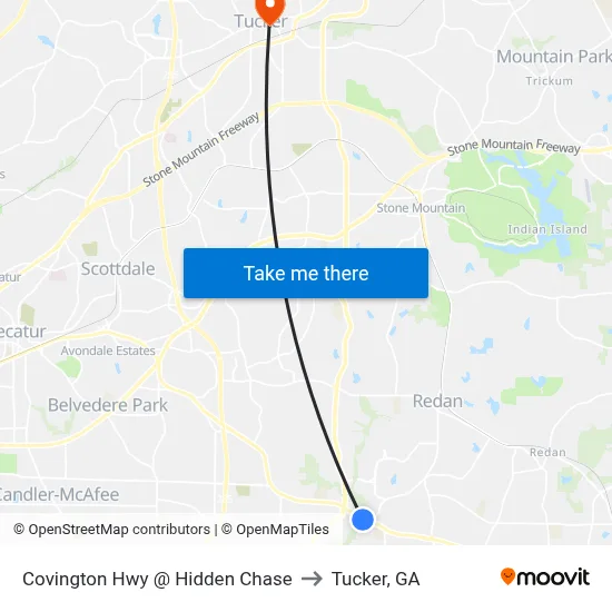 Covington Hwy @ Hidden Chase to Tucker, GA map